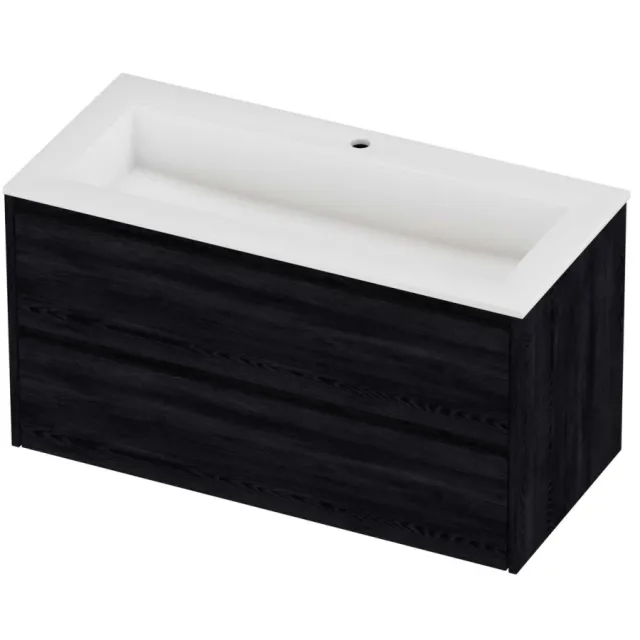 Proline Aristo Badmeubelset Polystone Elegant 1 Gat 100x46x54 cm Mat White Black Oak Eiken