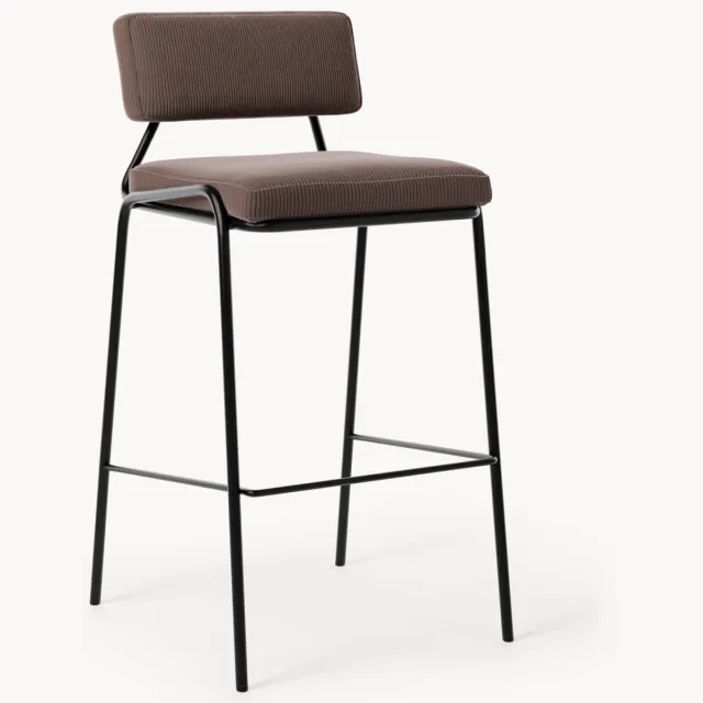 Westwing Collection Gestoffeerde barstoel Mats van corduroy Bruin, Zwart