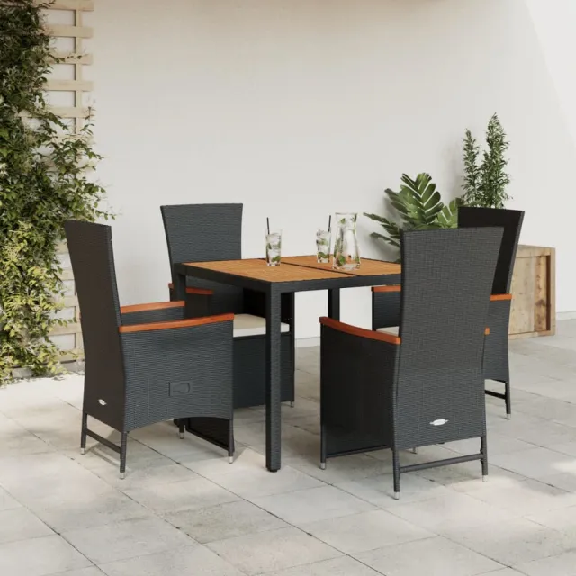 vidaXL 5-delige Tuinset met kussens poly rattan zwart, foto 2