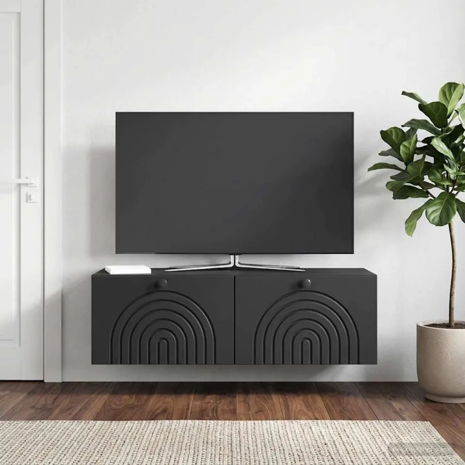 vidaXL Wandbeugel TV-kast Zwart 98 x 31 x 30 cm Bewerkt hout, foto 4