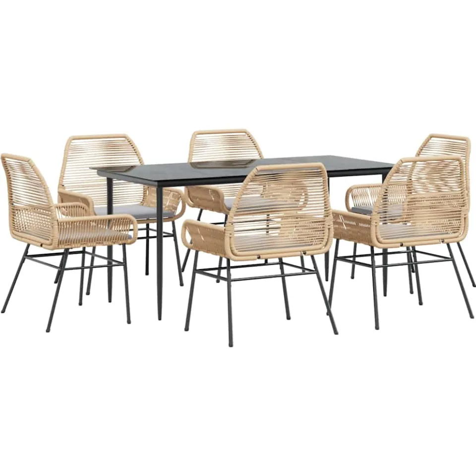 vidaXL 7-delige Tuinset met kussens poly rattan glas bruin
