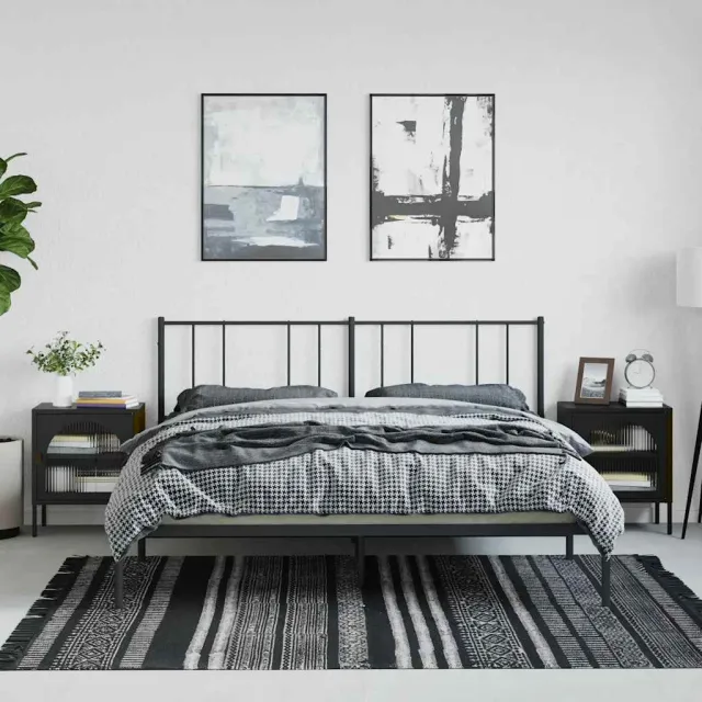 vidaXL Nachtkastjes 2 st 50x35x60 cm glas en staal zwart, foto 2