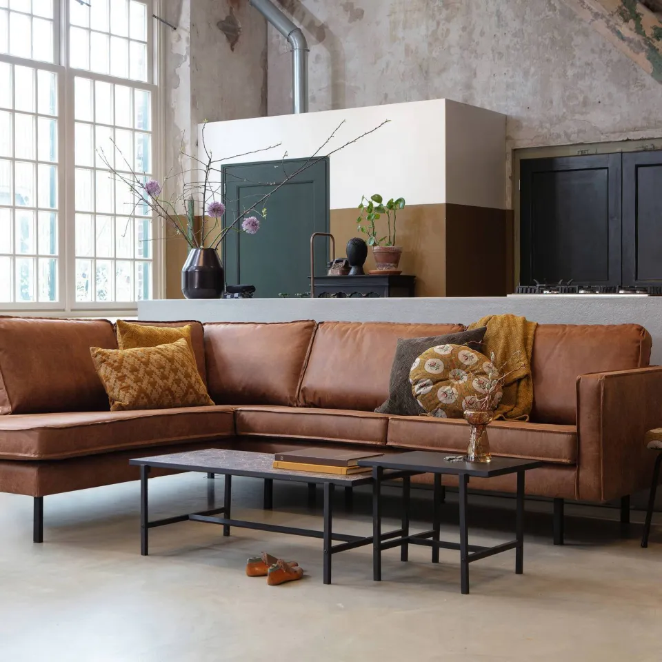 WOOOD Rodeo Hoekbank Links - Recycle Leer - Cognac - 85x266x86, foto 3