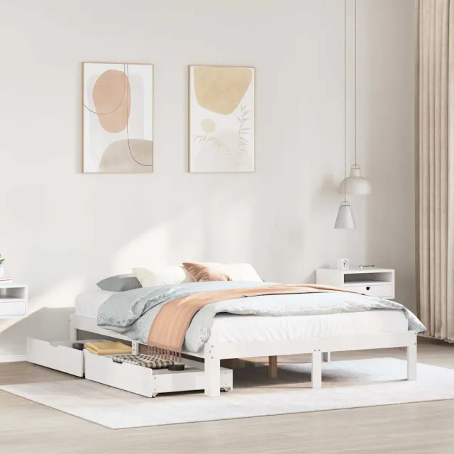 vidaXL Bedframe met lades massief grenenhout wit 150x200 cm