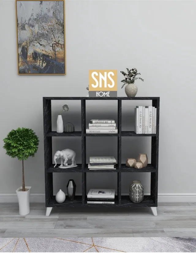 Bofigo SNS Home - Boekenkast - 9 Vakken - Vierkante - Zwart/Marmer