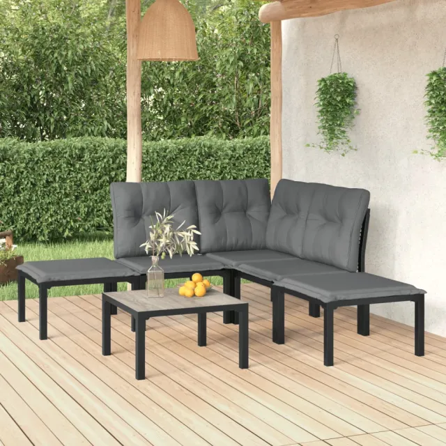 vidaXL 6-delige Loungeset poly rattan zwart en grijs, foto 2