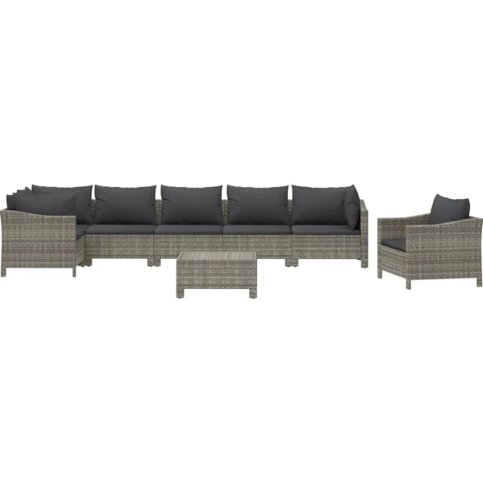 vidaXL 8-delige Loungeset met kussens poly rattan grijs