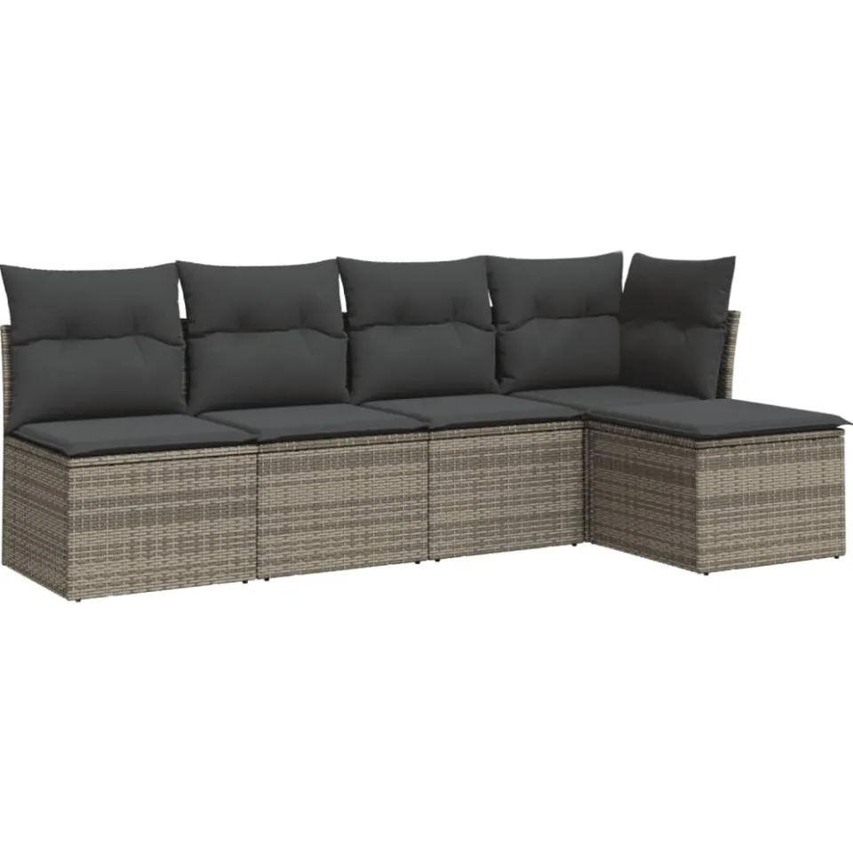 vidaXL 5-delige Loungeset met kussens poly rattan grijs, foto 3