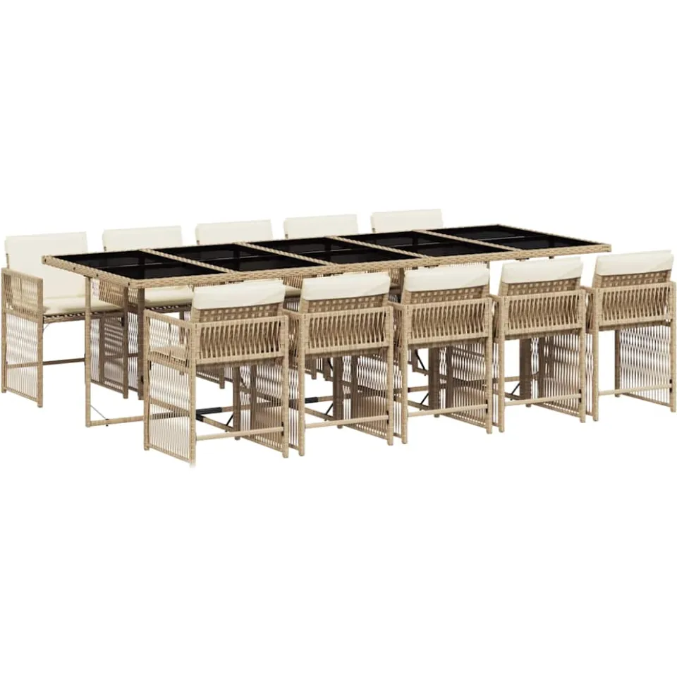 vidaXL 11-delige Tuinset met kussens poly rattan beige, foto 3