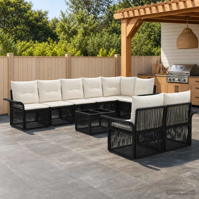 vidaXL Tuinbankenset 9 st Zwart poly rattan, foto 2
