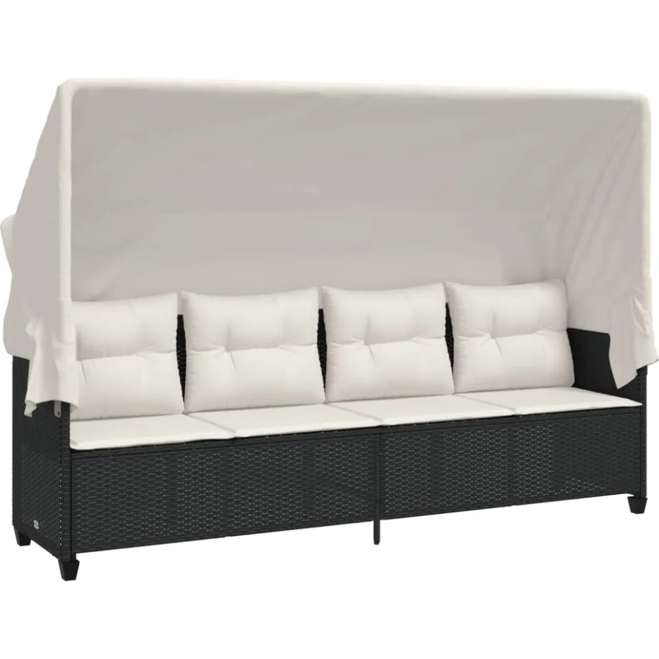 vidaXL 5-delige Loungeset met kussens poly rattan zwart, foto 2