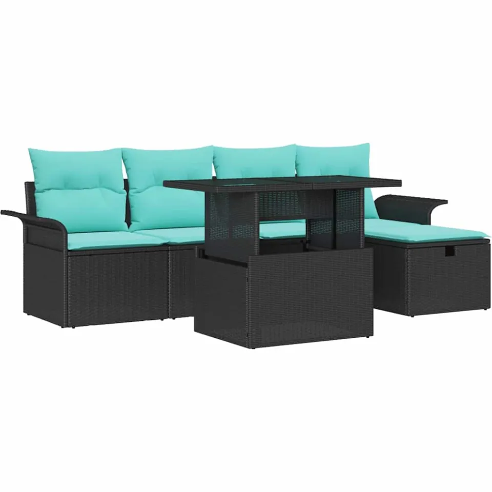 vidaXL Tuin Sofa Set 6 st Zwart poly rattan