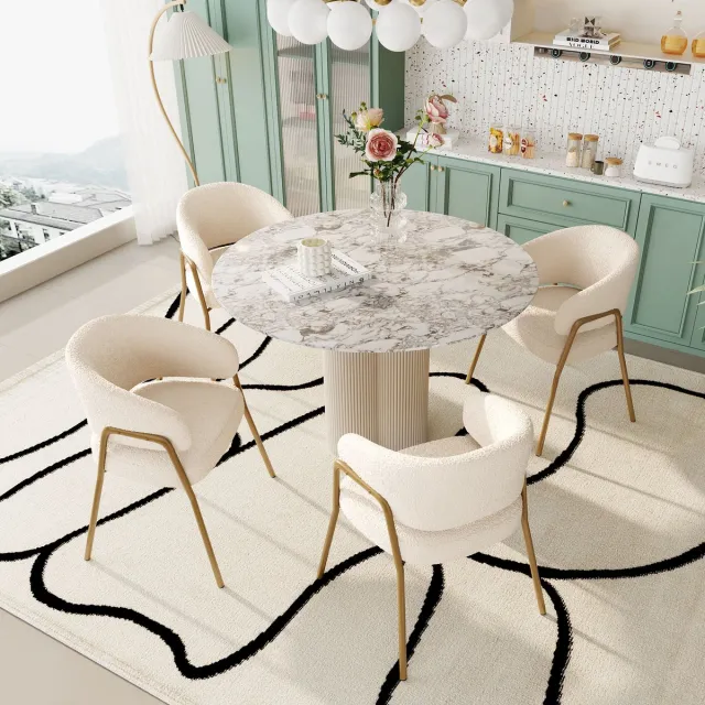 Sweiko Witte Eetkamerstoelen, Moderne lamsvloemen spray goud versierde eetkamerstoelen (4-stuks), gouden poot eetkamerstoelen
