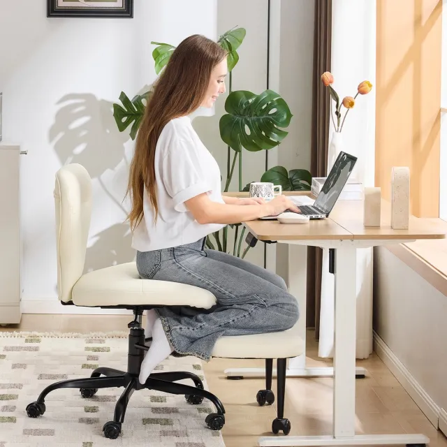MIVRAY Bureaustoel Kniestoel 64,5 Cm - 360° Draaibaar Met Verstelbare Zithoogte En Rubberen Wielen - Voor Thuiswerk En Meditatie - Leer Wit