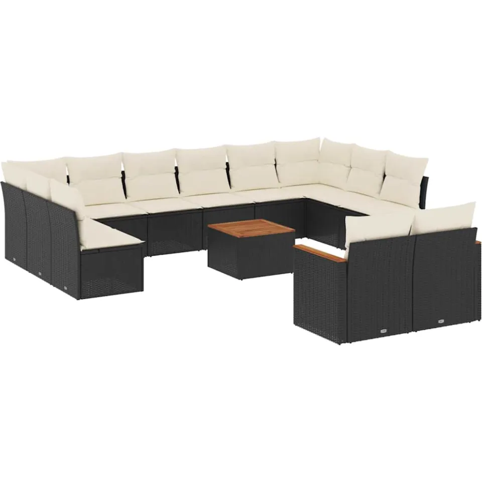 vidaXL 13-delige Loungeset met kussens poly rattan zwart