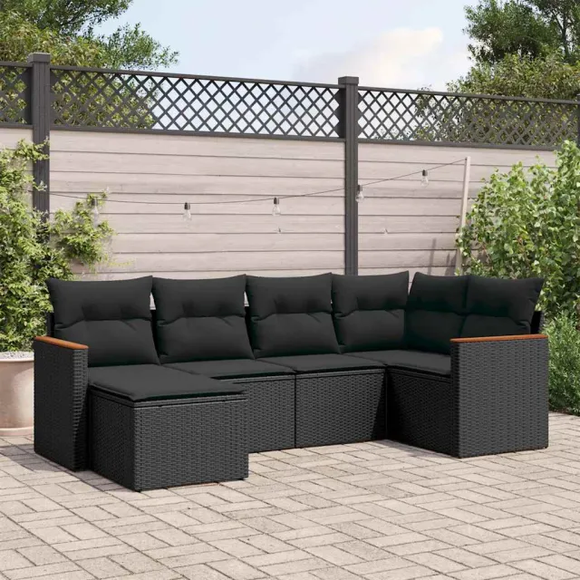 vidaXL 6-delige Loungeset met kussens poly rattan zwart, foto 2