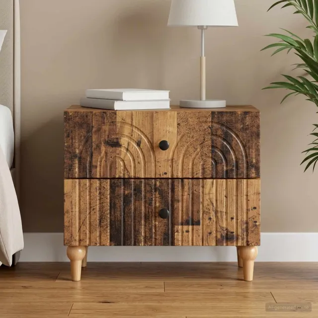 vidaXL Nachtkastje met lade Oud hout 62 x 34,5 x 48 cm Bewerkt hout bruin, foto 2