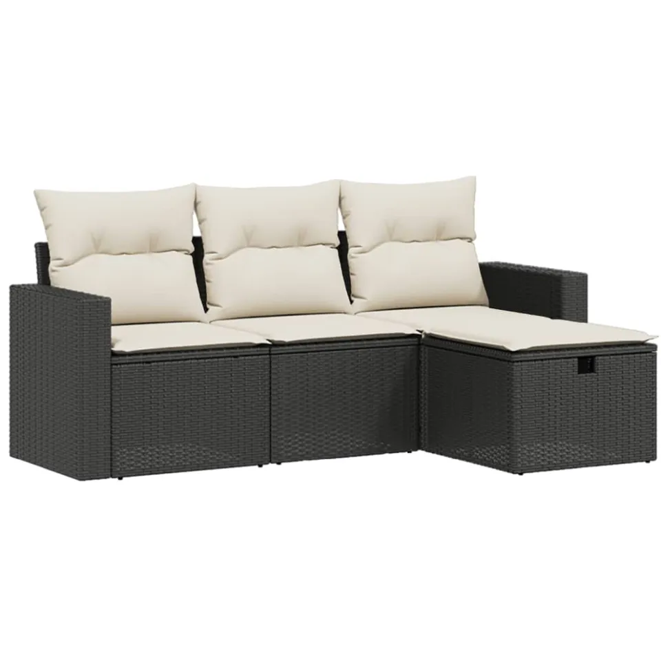 vidaXL 4-delige Loungeset met kussens poly rattan zwart