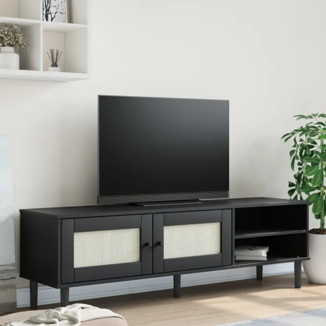 vidaXL Tv-meubel SENJA 158x40x49 cm rattan-look massief grenen zwart, foto 2