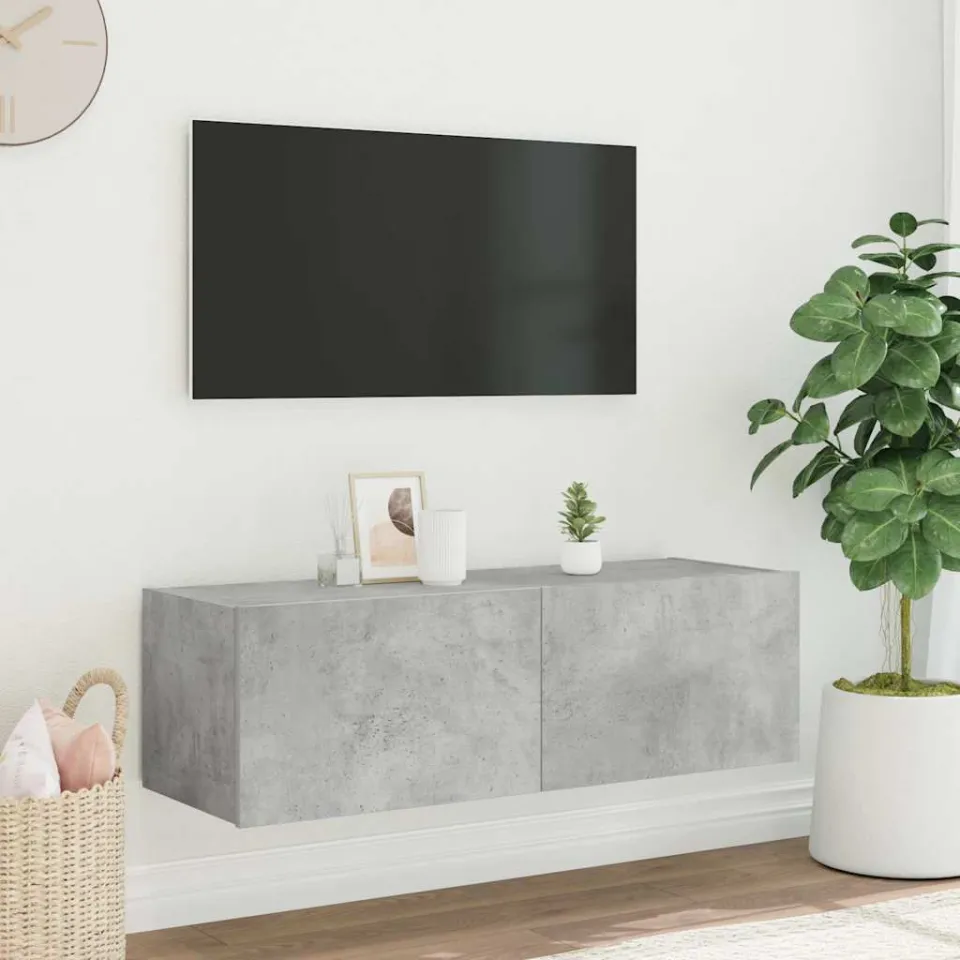 vidaXL Tv-wandmeubel met LED-verlichting 100x35x31 cm betongrijs grijs, foto 4