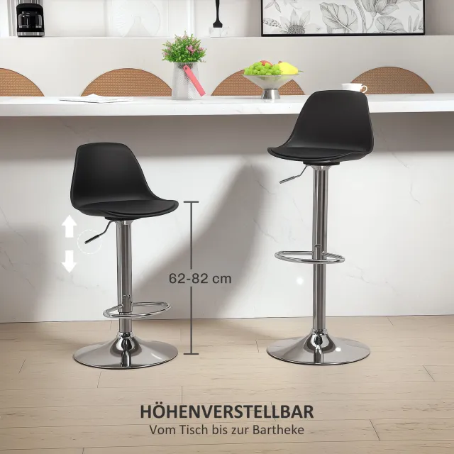 Homona Barkrukken - Set van 2 - In hoogte verstelbaar en draaibaar - Met rugleuning en voetensteun - 41 x 42 x 82-104 cm - Zwart