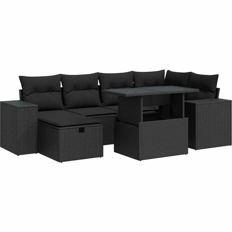 vidaXL 8-delige Loungeset met kussens poly rattan zwart, foto 3