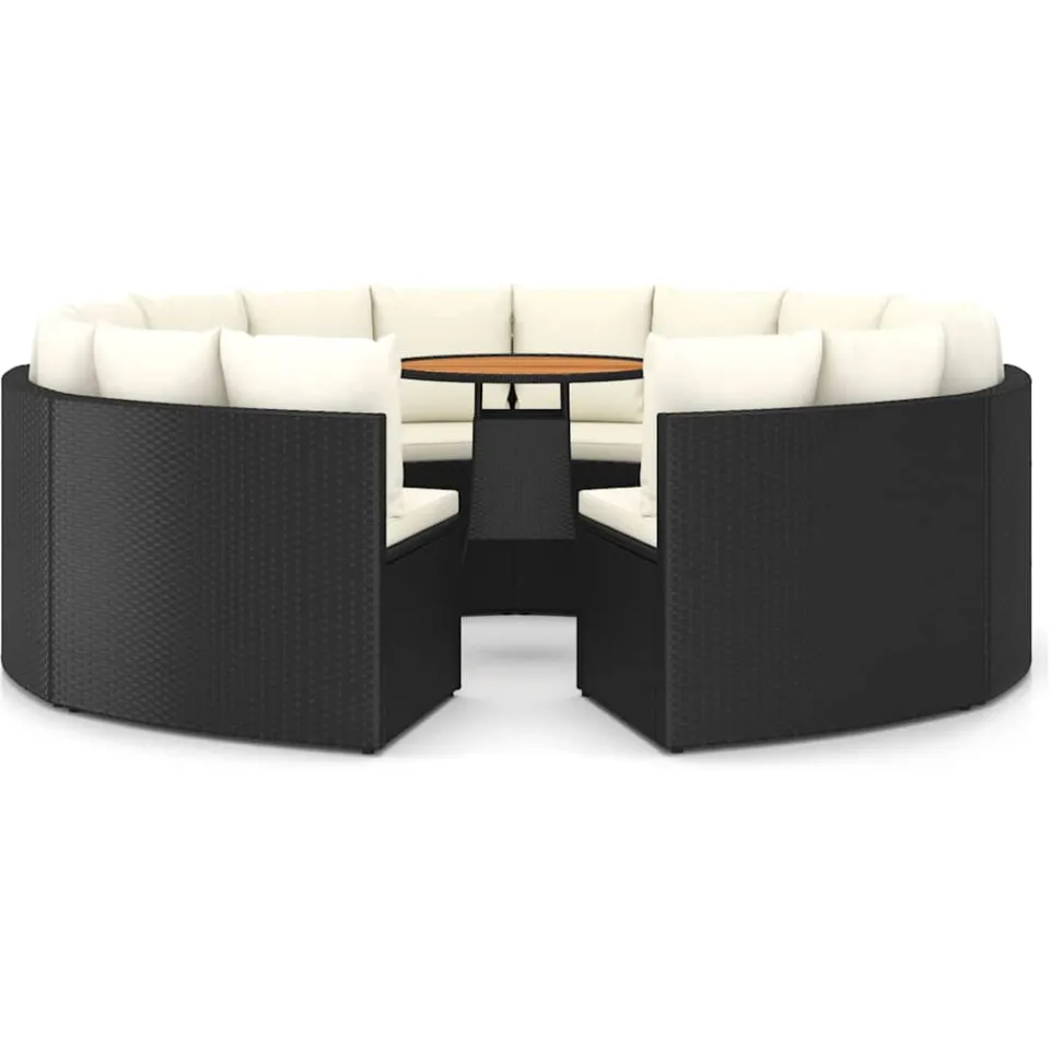 vidaXL 9-delige Loungeset met kussens poly rattan zwart, foto 4