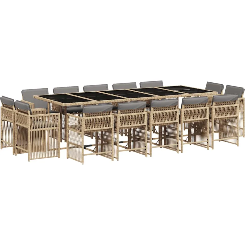 vidaXL 15-delige Tuinset met kussens poly rattan gemengd beige, foto 3