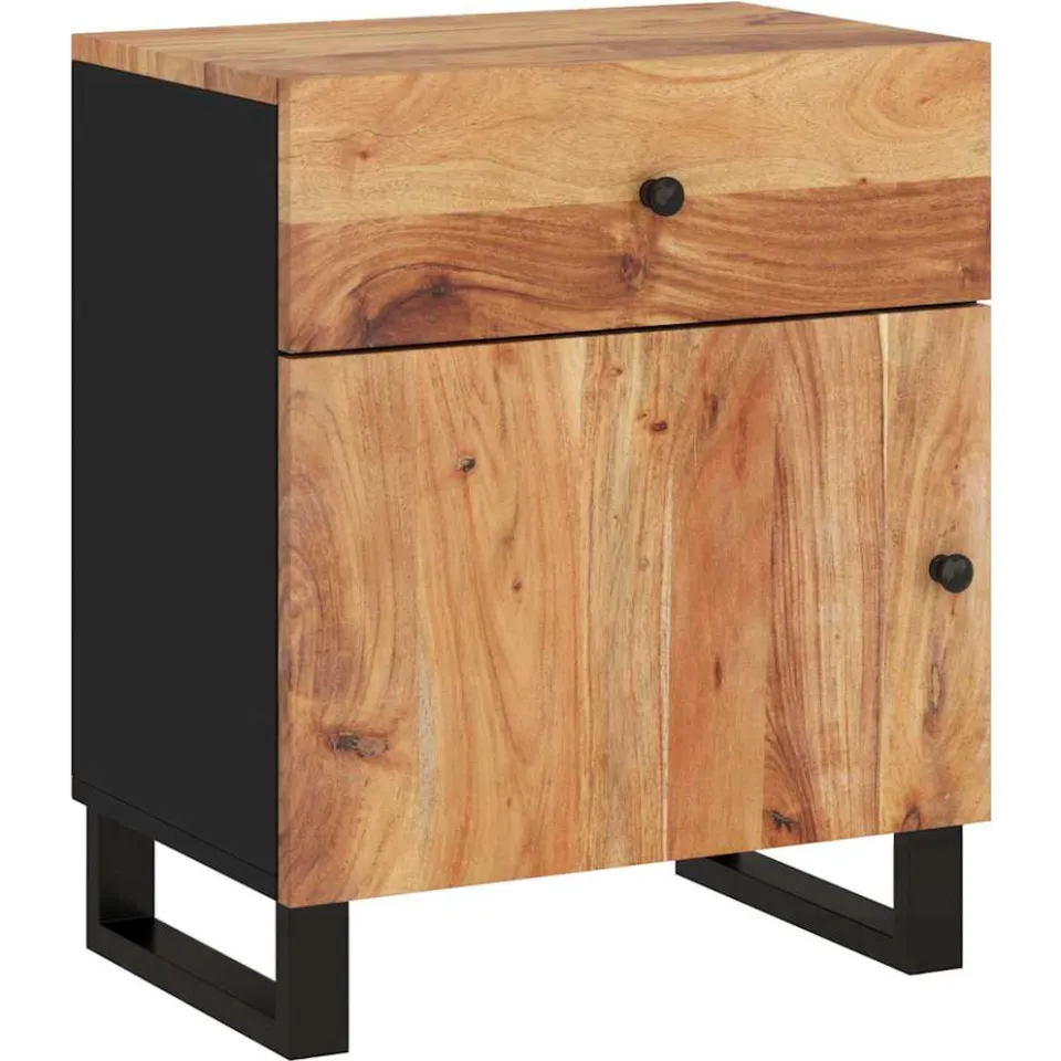 vidaXL Nachtkastje 50x33x60 cm massief acaciahout en bewerkt hout bruin, foto 3
