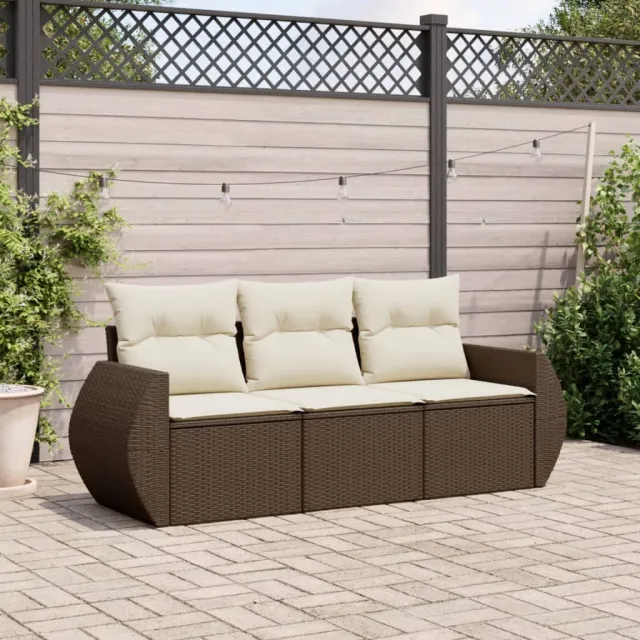 vidaXL 3-delige Loungeset met kussens poly rattan bruin, foto 2