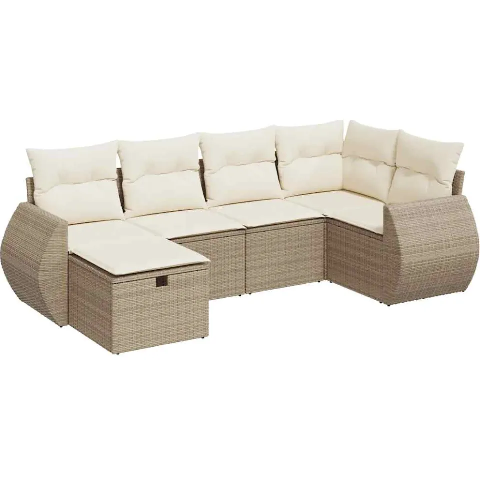 vidaXL 6-delige Loungeset met kussens poly rattan beige, foto 3