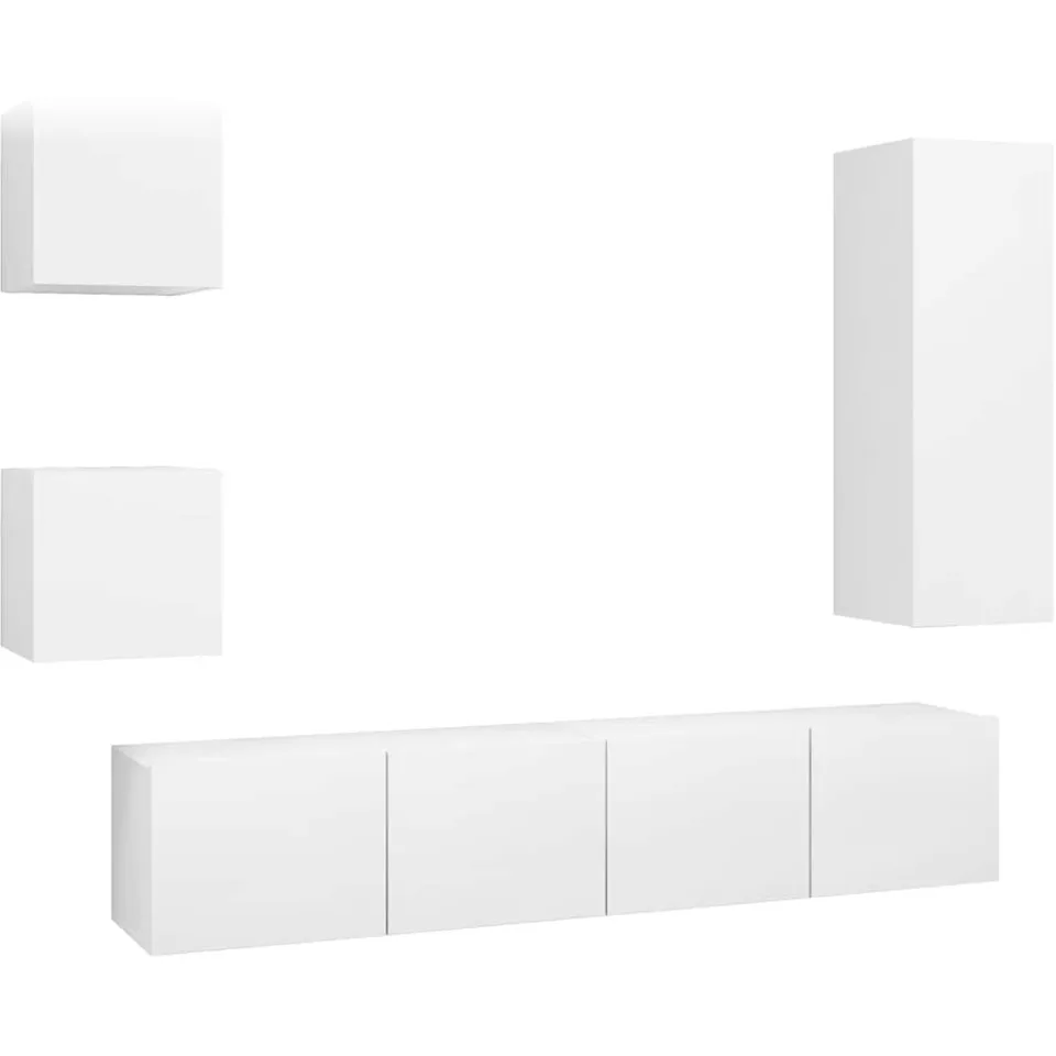 vidaXL 5-delige Tv-meubelset bewerkt hout wit, foto 3
