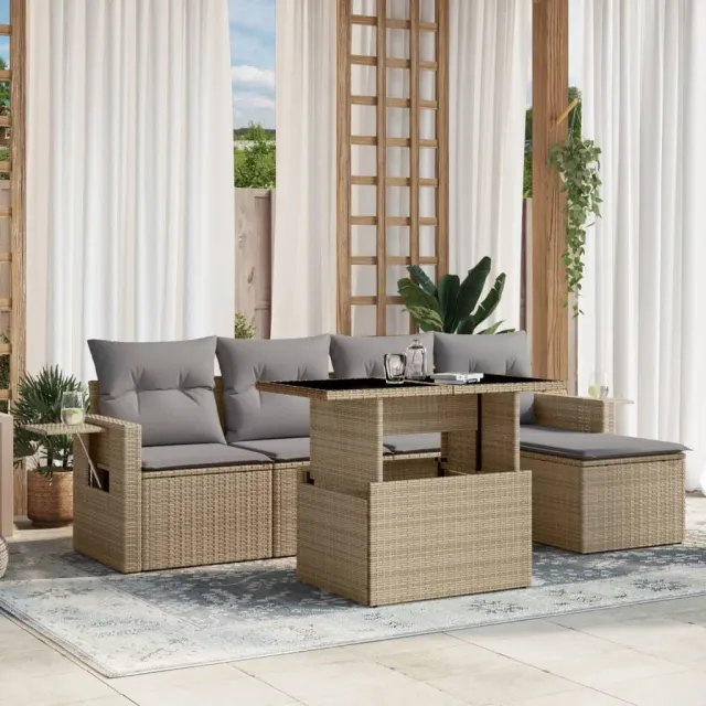 vidaXL 6-delige Loungeset met kussens poly rattan beige, foto 2