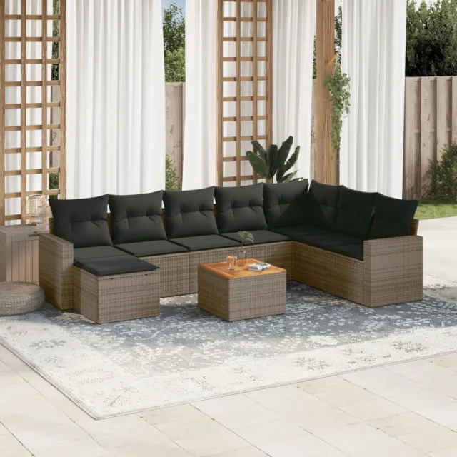 vidaXL 9-delige Loungeset met kussens poly rattan grijs, foto 2