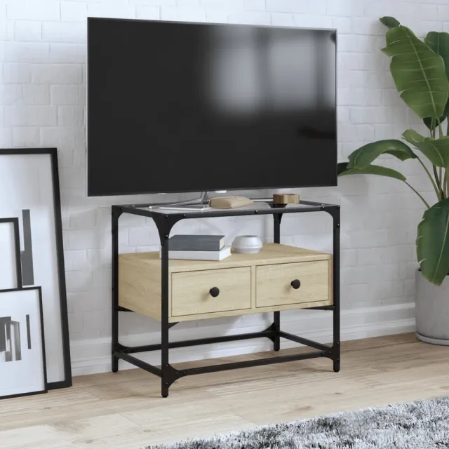 vidaXL Tv-meubel met glazen blad 60x35x51 cm bewerkt hout sonoma eiken Bruin