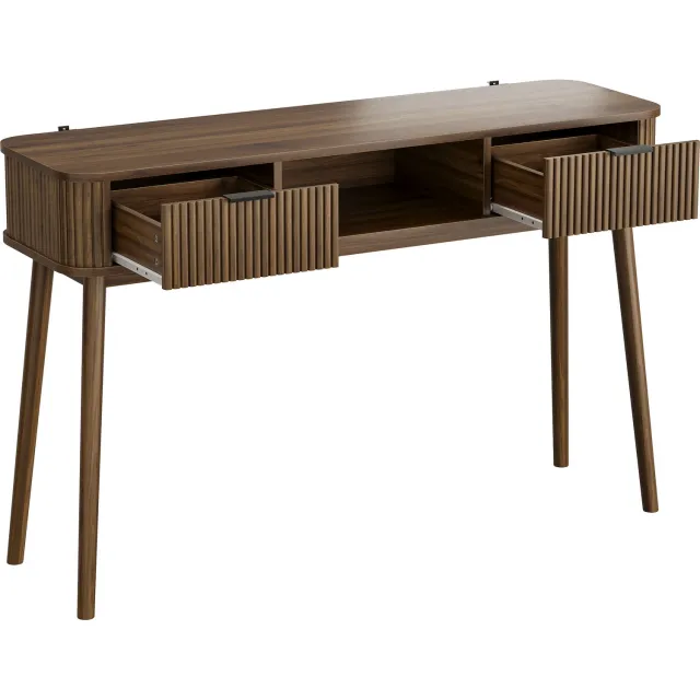 VVBV Sidetable / Wandtafel 120x35x77.6 cm – Lades, Opbergruimte, Mid-Century, Eenvoudige Montage – Side Table met Lades – MDF, Spaanplaat – Walnoot