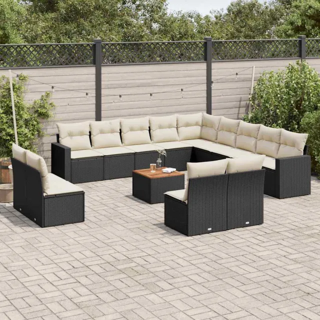 vidaXL 14-delige Loungeset met kussens poly rattan zwart, foto 2