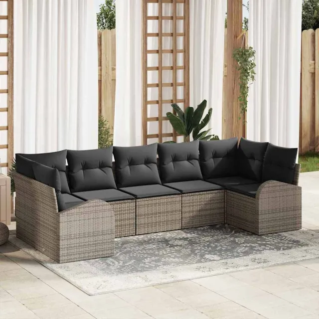 vidaXL Tuinbankenset 7 st Grijs poly rattan, foto 2