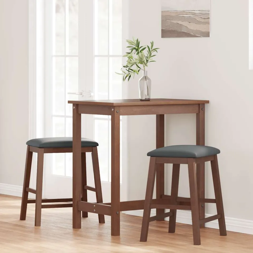 vidaXL Barstoelen met kussens 2 st massief hout rubber bruin, foto 3