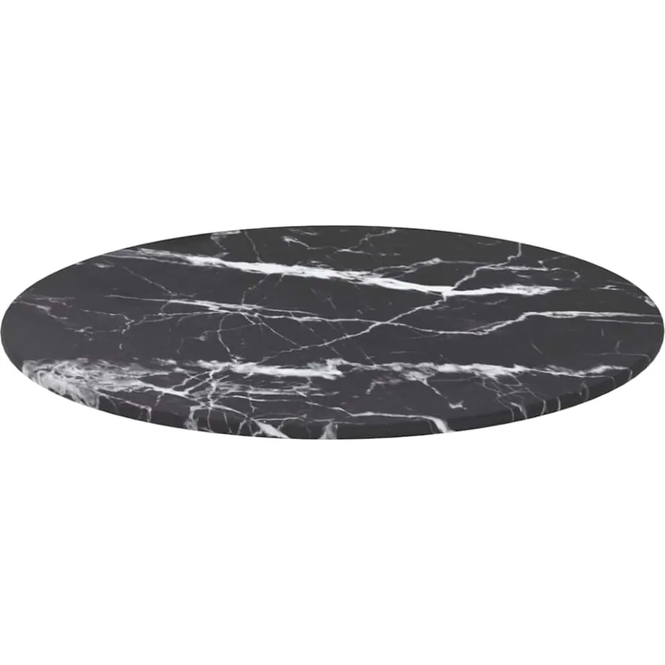 vidaXL Tafelblad Ø40x0,8 cm gehard glas met marmeren design zwart, foto 2