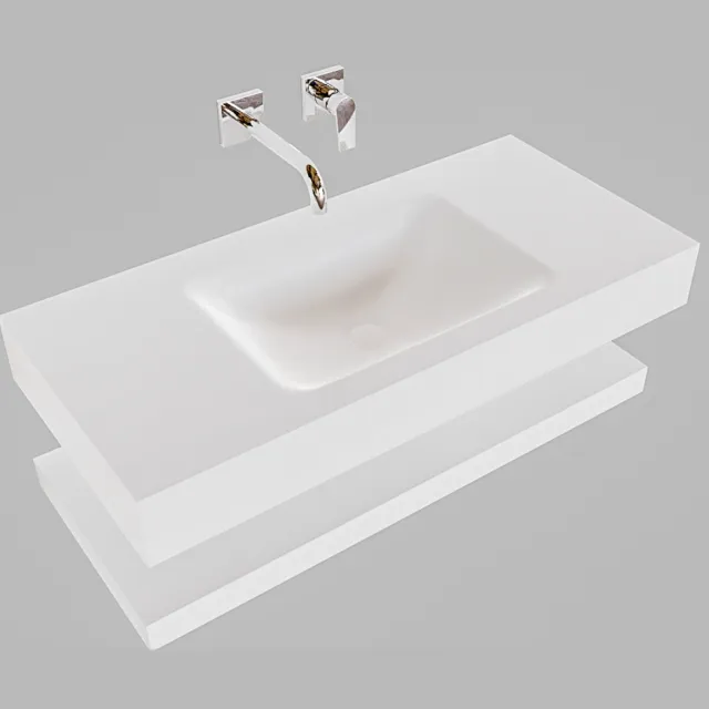 Boss & Wessing Badkamermeubel BWS Ibiza 100 cm met Planchet Solid Surface Mat Wit (zes varianten)