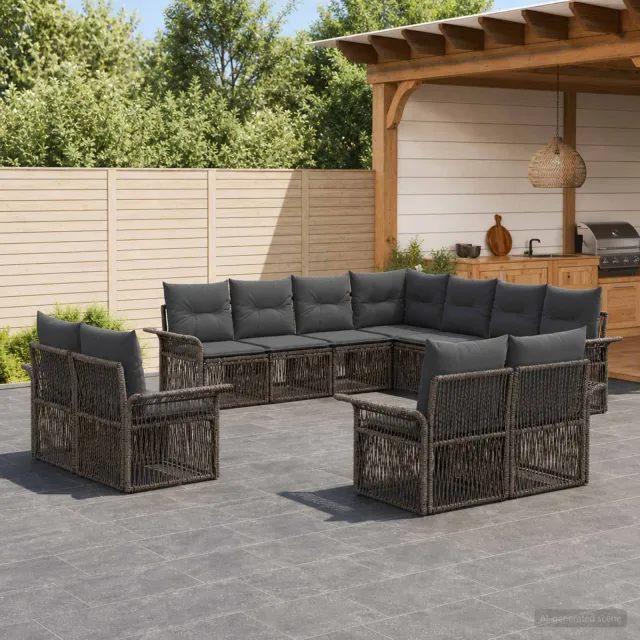 vidaXL Tuinbankenset 11 st 11-zits Grijs en Donkergrijs poly rattan