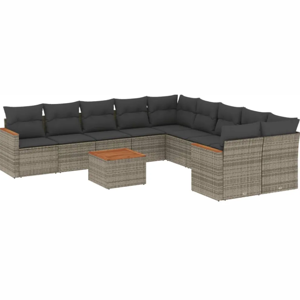 vidaXL 11-delige Loungeset met kussens poly rattan grijs