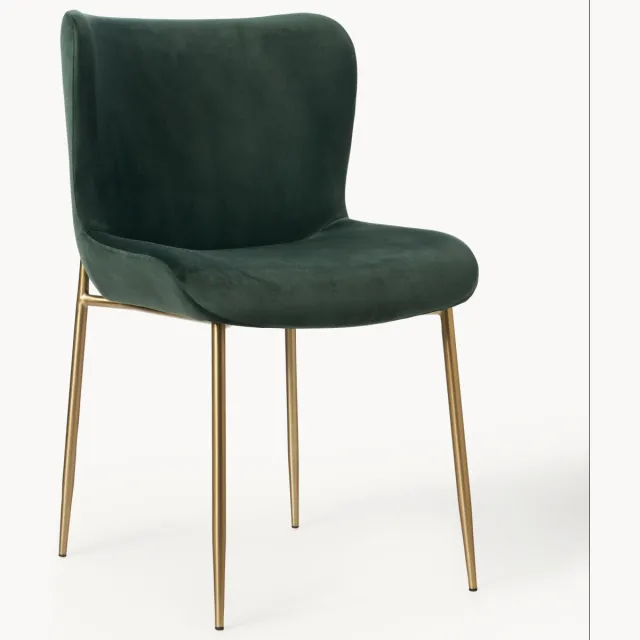 Westwing Collection Fluwelen stoel Tess Groen, Goudkleurig