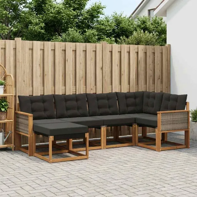 vidaXL Buiten bankenset 6 st 6-zits Naturel en Zwart