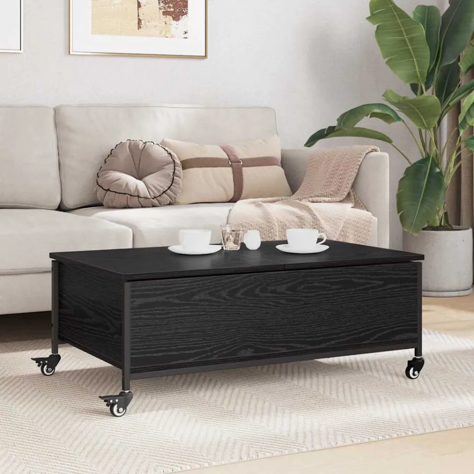vidaXL Salontafel Zwart Eiken 91 x 55 x 32 cm Bewerkt hout, foto 3