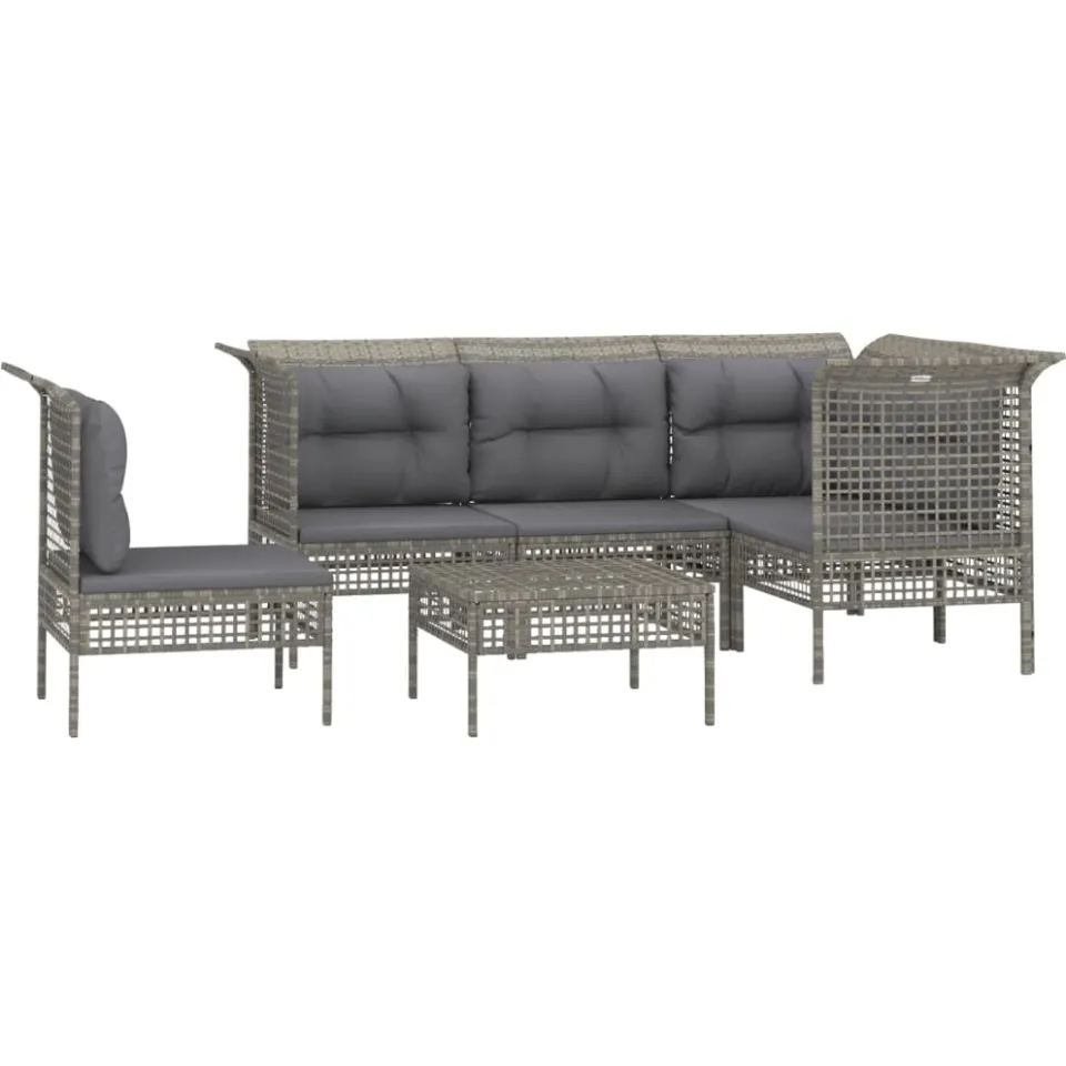 vidaXL 6-delige Loungeset met kussens poly rattan grijs