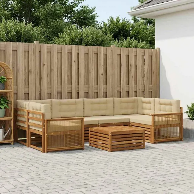 vidaXL Buiten bankenset 7 st 6-zits Natuurlijk en Beige