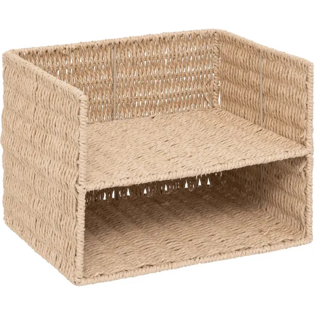 5Five® 5Five Lectuurbak/documenten opbergbak - naturel koord - metaal/touw - L32 x B24 x H25 cm - Kantoorbenodigdheden - Bureau-accessoires