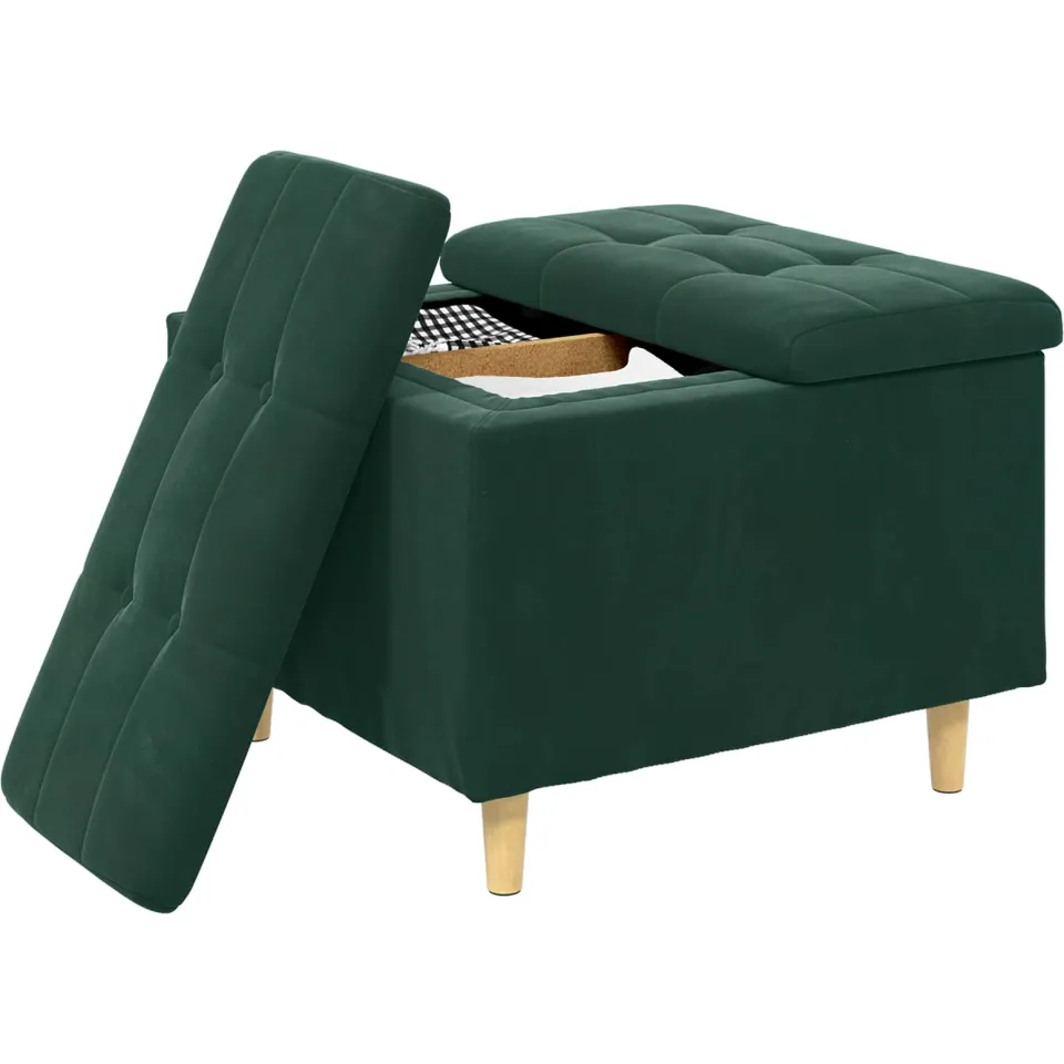 vidaXL Ottoman met Opbergruimte Donkergroen 60 x 60 x 45 cm Fluweel